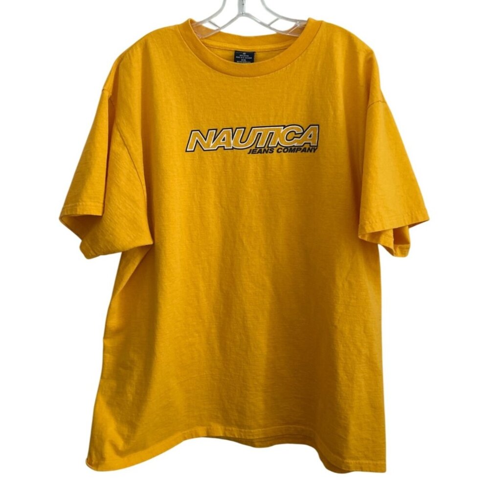 Nautica Jeans Company Yellow Tee XXL Mens 100% Cotton Casual Short Sleeve